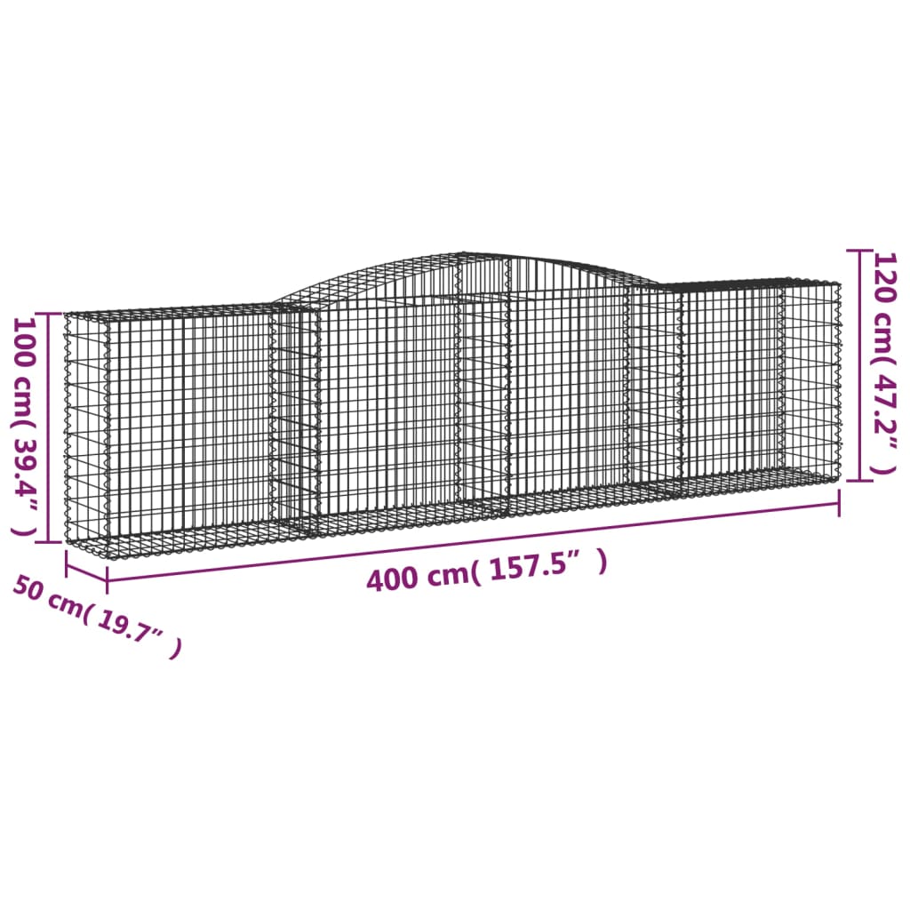 Coșuri gabion arcuite 20 buc, 400x50x100/120 cm fier galvanizat GartenMobel Dekor