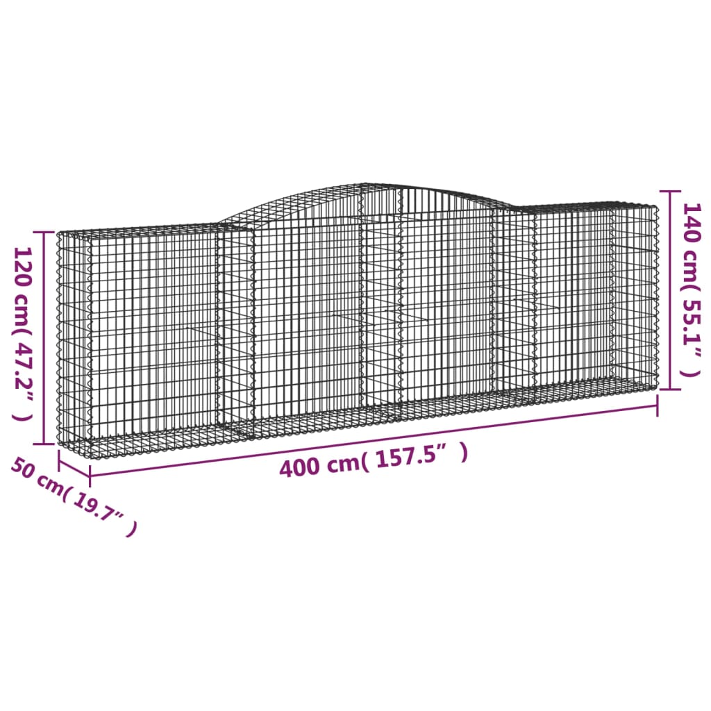 Coșuri gabion arcuite 20 buc, 400x50x120/140cm, fier galvanizat GartenMobel Dekor