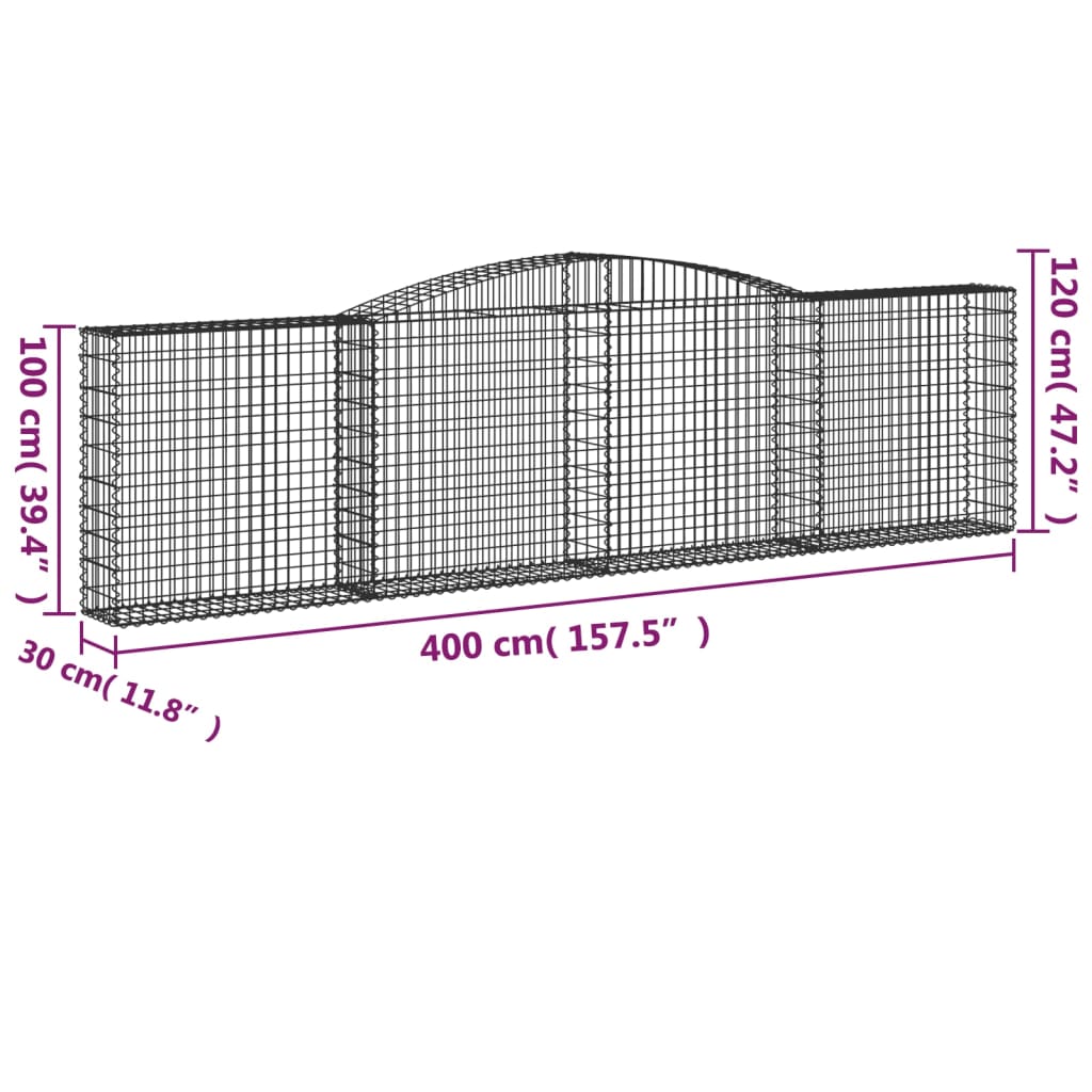 Coșuri gabion arcuite 4 buc, 400x30x100/120 cm fier galvanizat GartenMobel Dekor