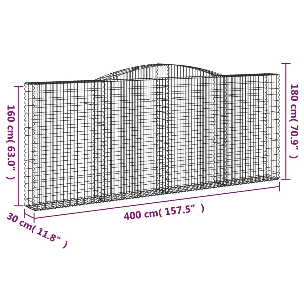 Coșuri gabion arcuite 4 buc. 400x30x160/180 cm fier galvanizat GartenMobel Dekor