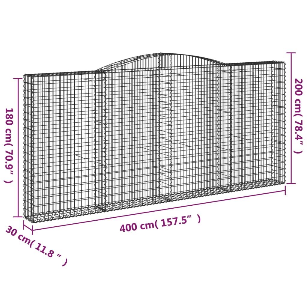 Coșuri gabion arcuite 4 buc, 400x30x180/200 cm, fier galvanizat GartenMobel Dekor