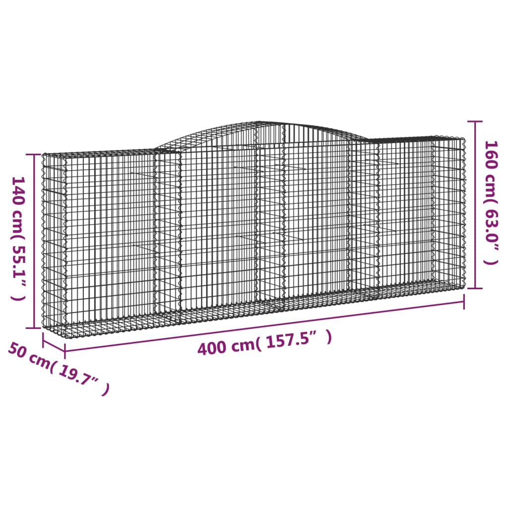 Coșuri gabion arcuite 4 buc, 400x50x140/160 cm, fier galvanizat GartenMobel Dekor