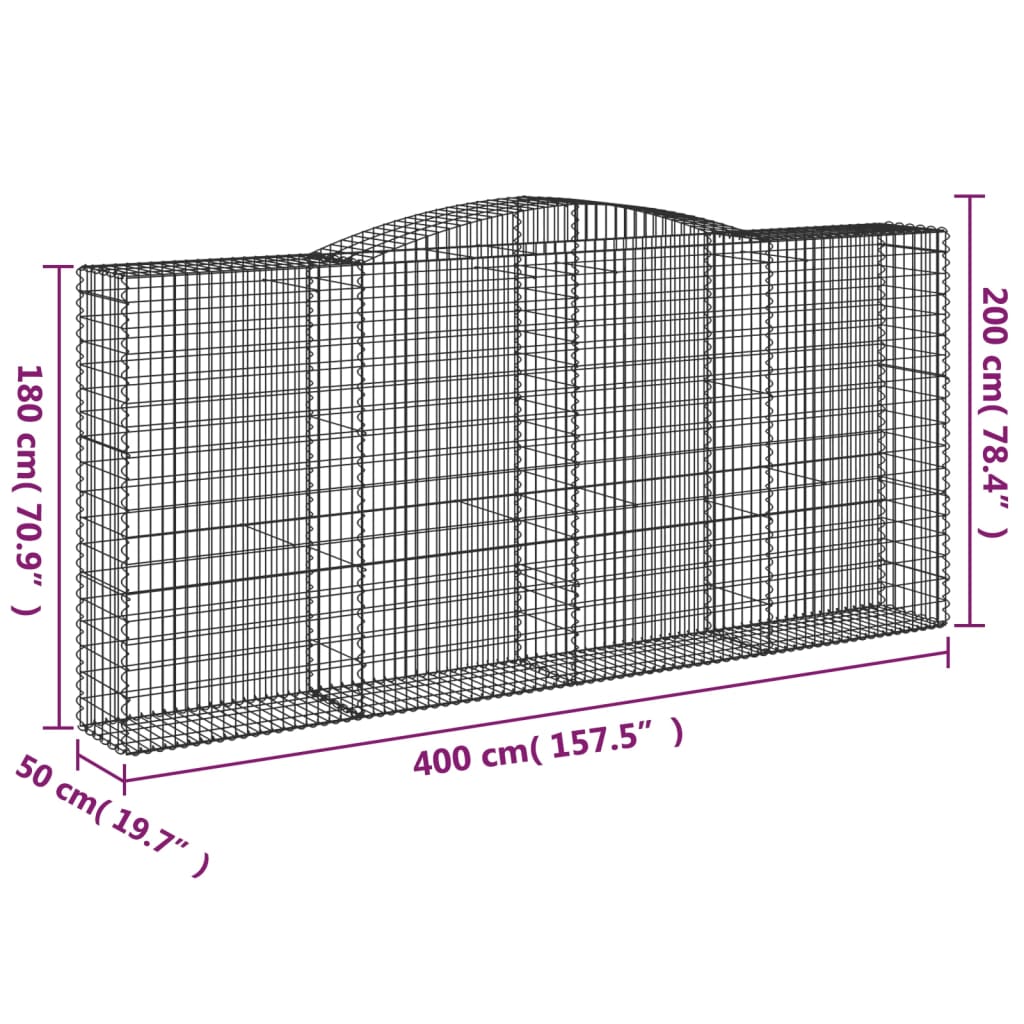 Coșuri gabion arcuite 6 buc, 400x50x180/200 cm, fier galvanizat GartenMobel Dekor