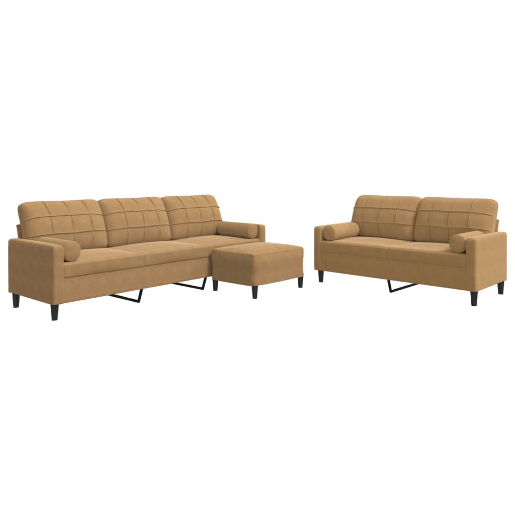 Set de canapele cu perne/rulouri, 3 piese, maro, catifea GartenMobel Dekor