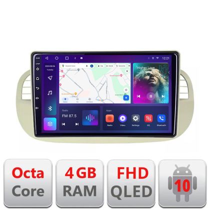 Navigatie Fiat 500 intre anii 2007-2015 Android Ecran QLED octa core 4+64 carplay android auto KIT-fiat500+EDT-E309V3 CarStore Technology