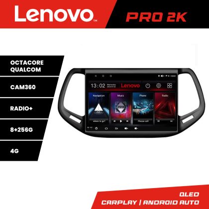 Navigatie Jeep Compass 2017 Lenovo Kit-739 8 core QLED 2K 8+256 360 Android Waze USB Navigatie Internet Youtube Radio CarStore Technology