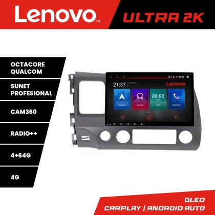 Navigatie Honda Civic Sedan Lenovo Kit-044 8 core QLED Qualcomm 4+64 360 Android Waze USB Navigatie Internet Youtube Radio CarStore Technology