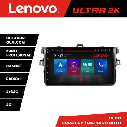 Navigatie Toyota Corolla Lenovo Kit-063 8 core QLED Qualcomm 4+64 360 Android Waze USB Navigatie Internet Youtube Radio CarStore Technology