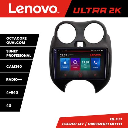 Navigatie Nissan Micra 2010-2014 Android radio gps internet 8 core QLED Qualcomm 4+64 360 Lenovo CarStore Technology