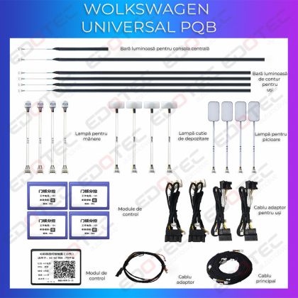 Lumini ambientale VW Skoda Seat PWB intre 2005-2014 dedicate kit complet control din sistemul original sau telefon CarStore Technology