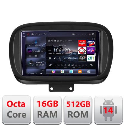 Navigatie Fiat 500 2014- Edotec Kit-539 8 core QLED 2K 16+512 360 Android Waze USB Navigatie Internet Youtube Radio CarStore Technology
