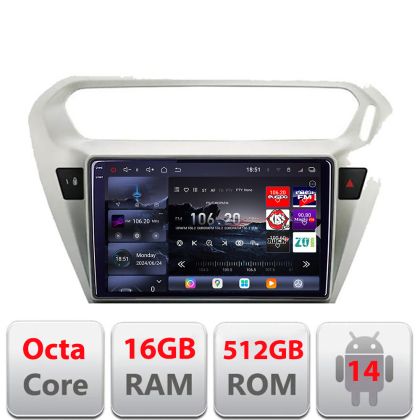 Navigatie Peugeot 301 2012-2020 Citroen C-Elisee Edotec Kit-301 8 core QLED 2K 16+512 360 Android Waze USB Navigatie Internet Youtube Radio CarStore Technology