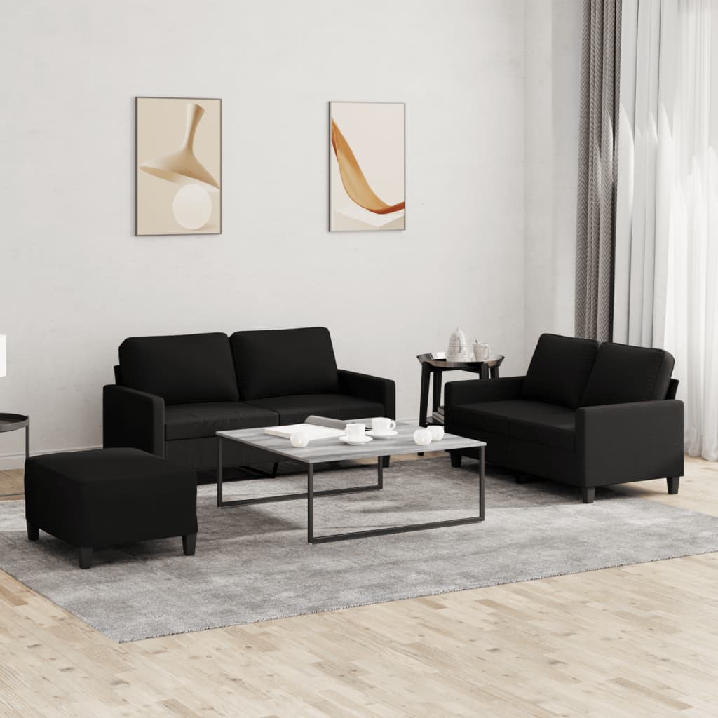 Set de canapele cu perne, 3 piese, negru, textil GartenMobel Dekor