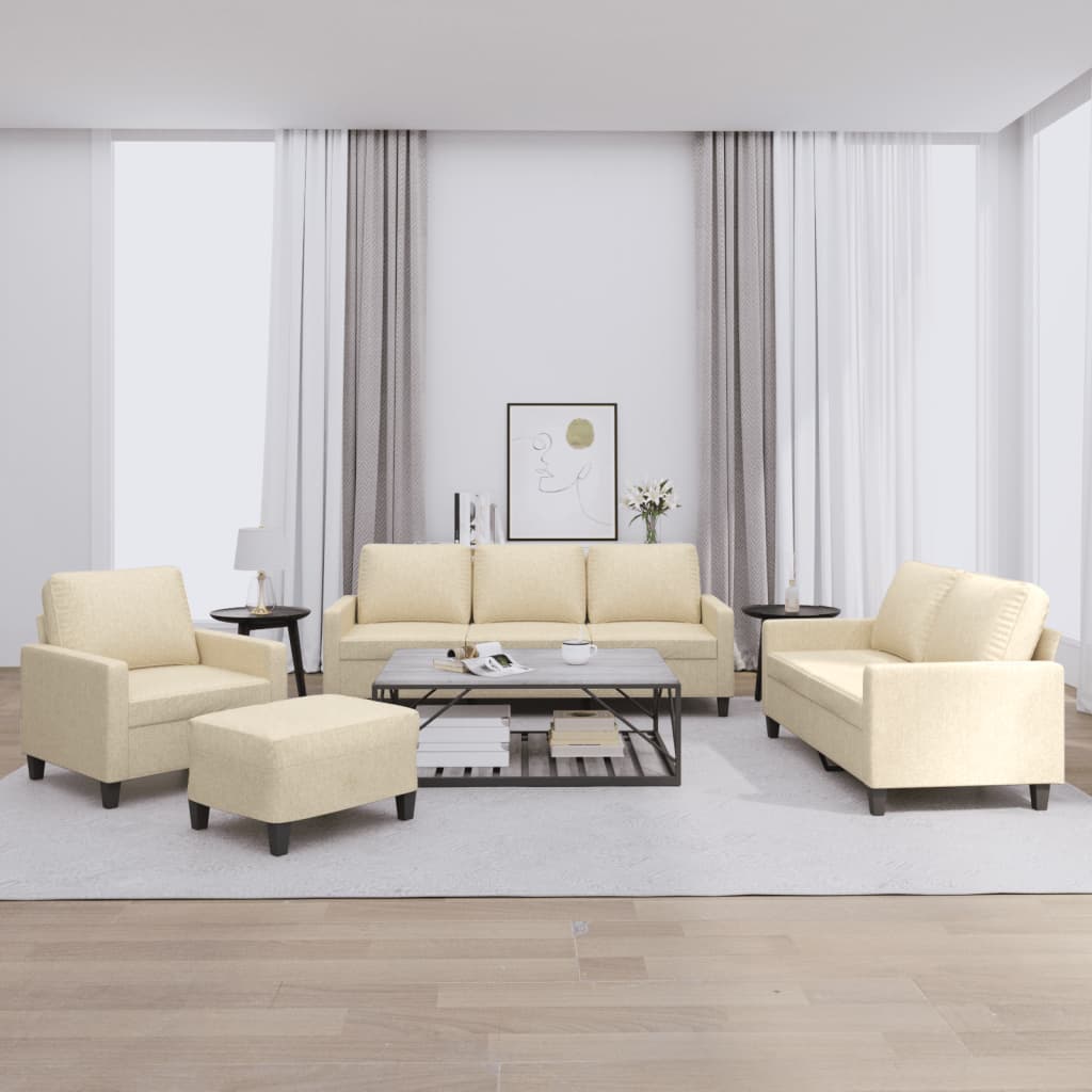 Set de canapele cu perne, 4 piese, crem, textil GartenMobel Dekor