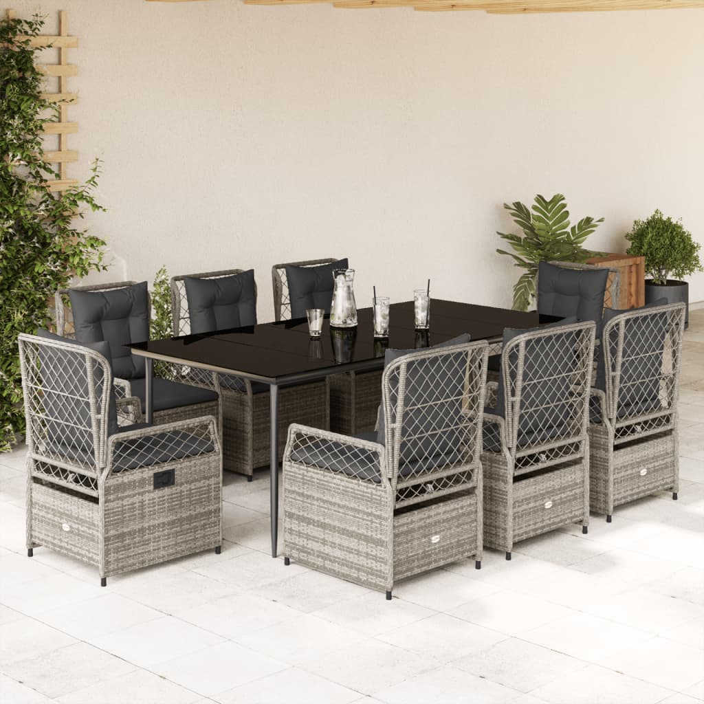 Set mobilier grădină cu perne, 9 piese, gri, poliratan GartenMobel Dekor