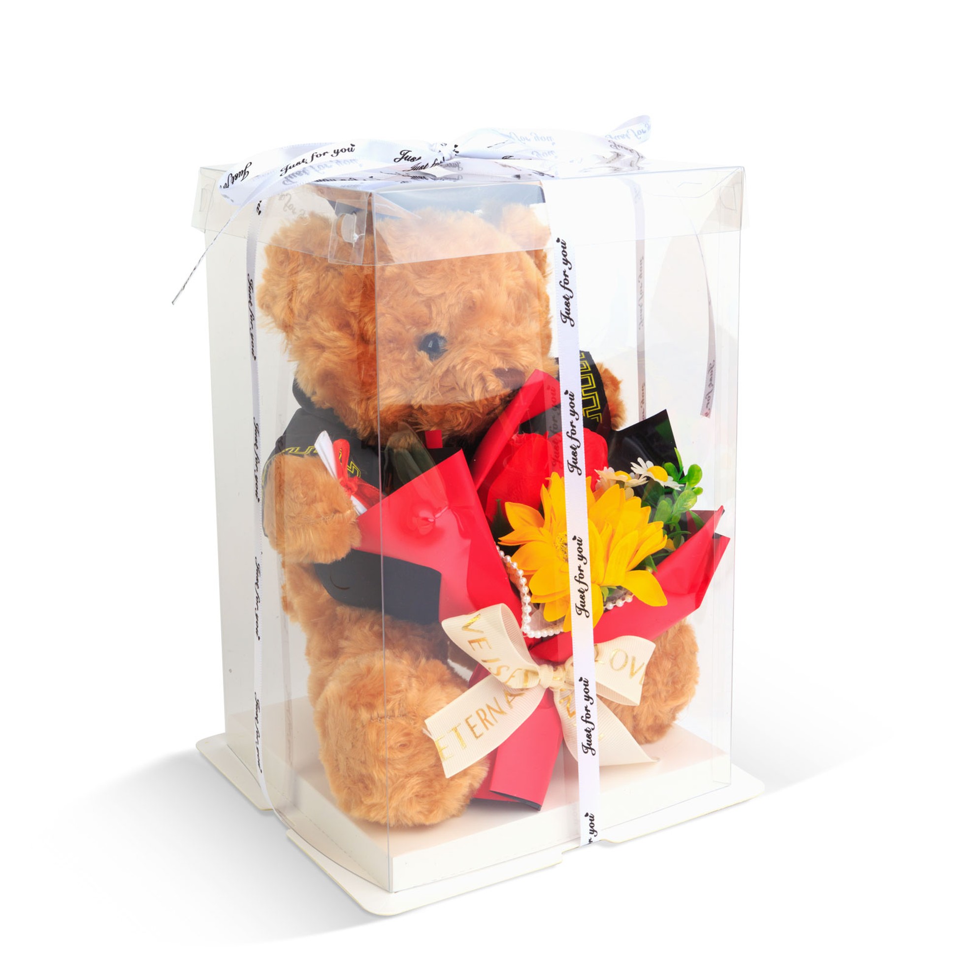 Decor cu plante artificiale - ursuleț cu floare - 28 x 17 x 17 cm Best CarHome