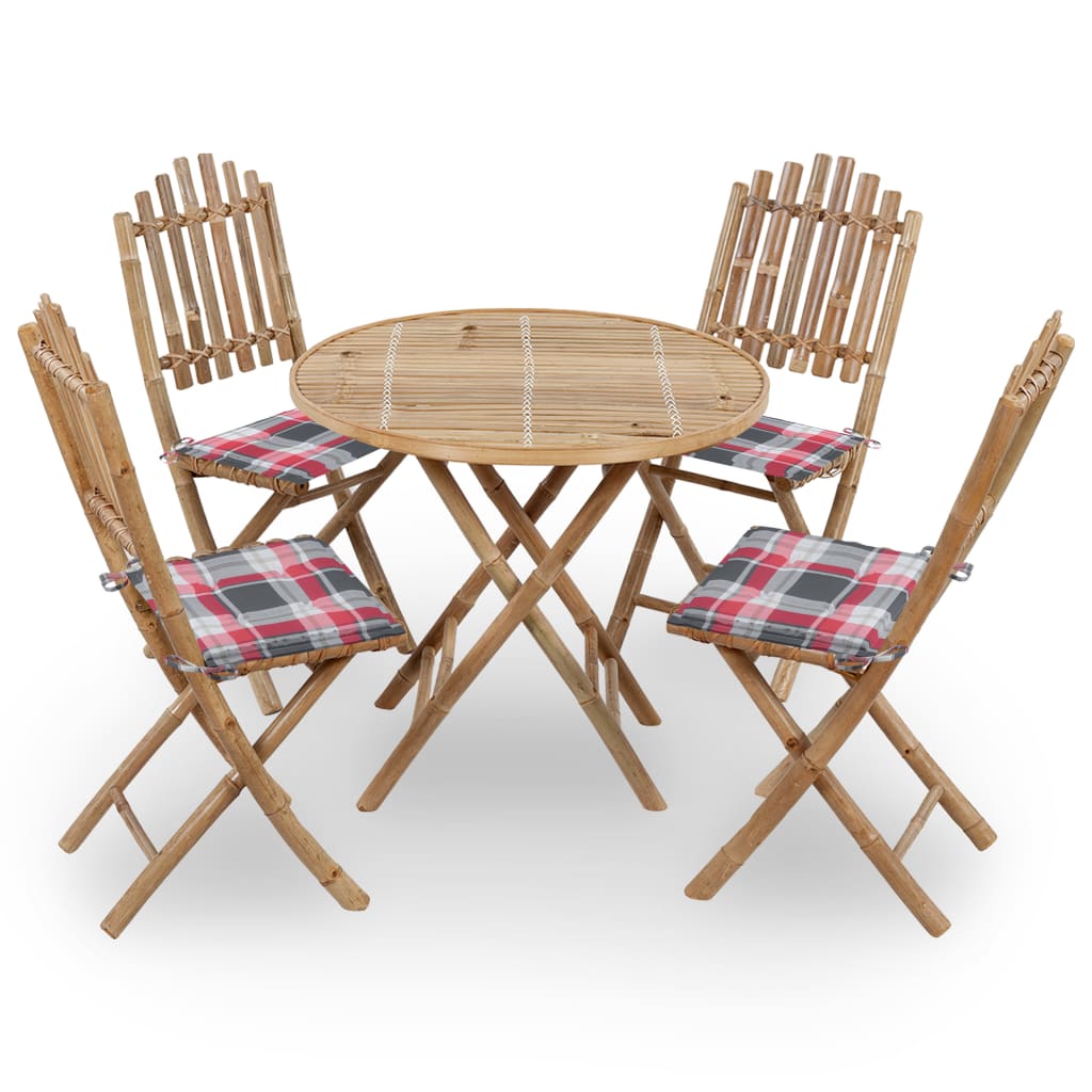 Set mobilier de exterior pliabil, cu perne, 5 piese, bambus GartenMobel Dekor