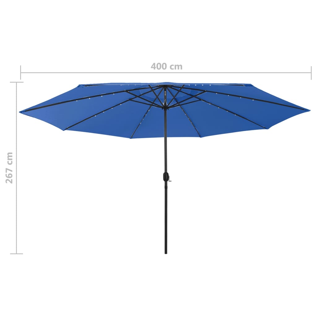 Umbrelă de soare de grădină cu LED-uri, albastru azuriu, 400 cm GartenMobel Dekor
