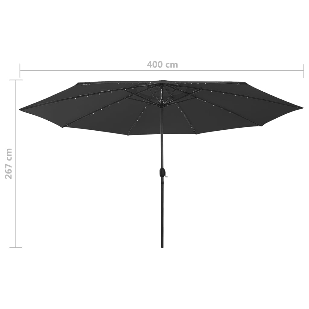 Umbrelă soare de grădină cu LED-uri, negru, 400 cm GartenMobel Dekor