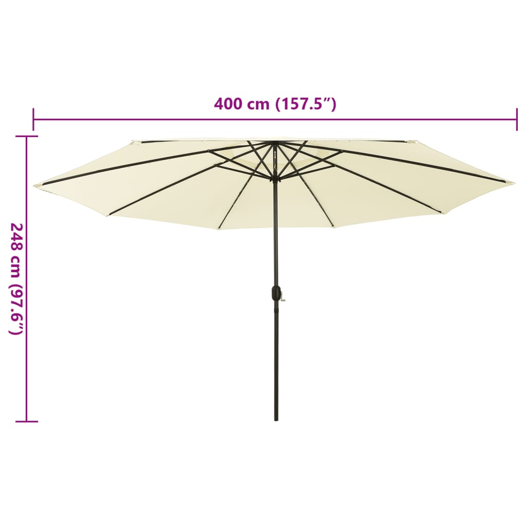Umbrelă soare de grădină cu LED-uri, nisipiu, 400 cm GartenMobel Dekor
