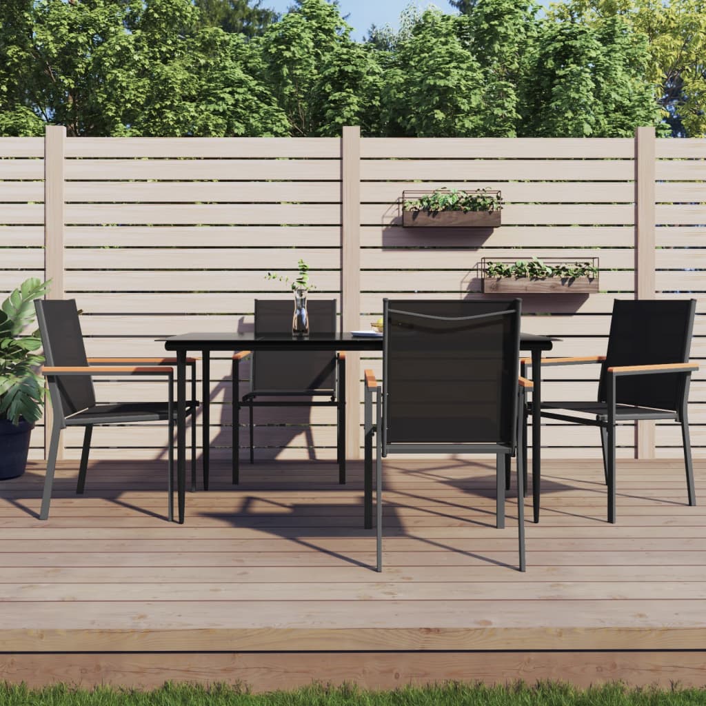 Set mobilier de grădină, 5 piese, negru, textilenă și oțel GartenMobel Dekor