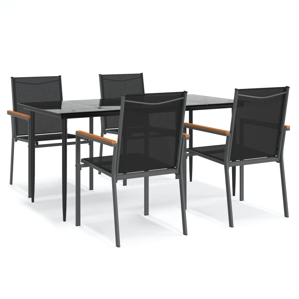 Set mobilier de grădină, 5 piese, negru, textilenă și oțel GartenMobel Dekor