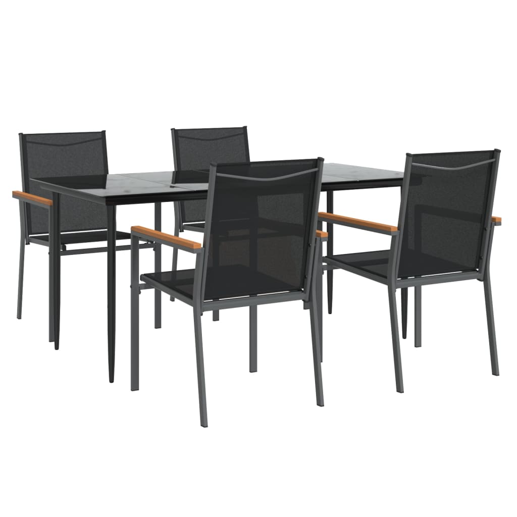 Set mobilier de grădină, 5 piese, negru, textilenă și oțel GartenMobel Dekor