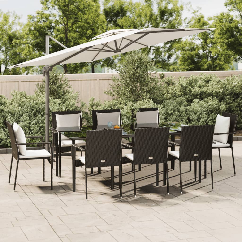 Set mobilier de grădină cu perne, 9 piese, negru, poliratan GartenMobel Dekor