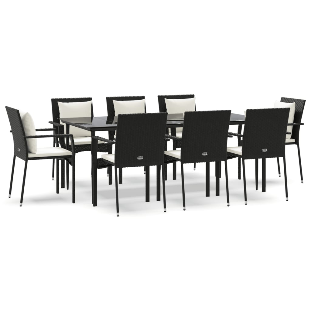 Set mobilier de grădină cu perne, 9 piese, negru, poliratan GartenMobel Dekor