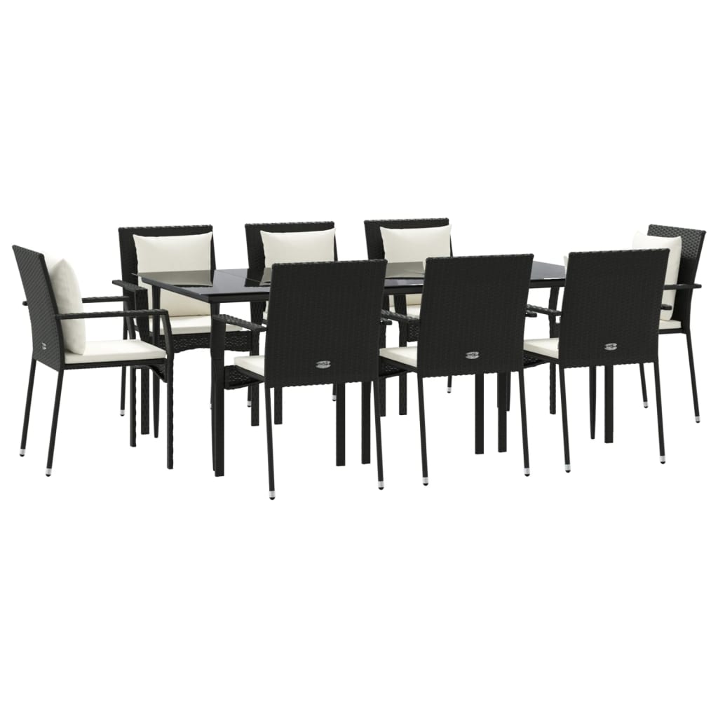 Set mobilier de grădină cu perne, 9 piese, negru, poliratan GartenMobel Dekor