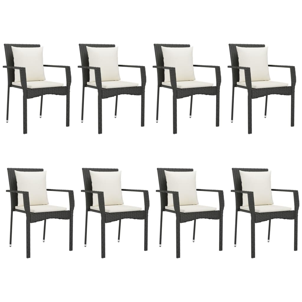 Set mobilier de grădină cu perne, 9 piese, negru, poliratan GartenMobel Dekor