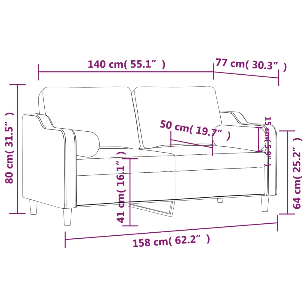 Canapea cu 2 locuri cu pernuțe, galben deschis, 140 cm, textil GartenMobel Dekor