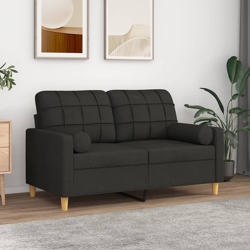 Canapea cu 2 locuri cu pernuțe, negru, 120 cm, textil GartenMobel Dekor