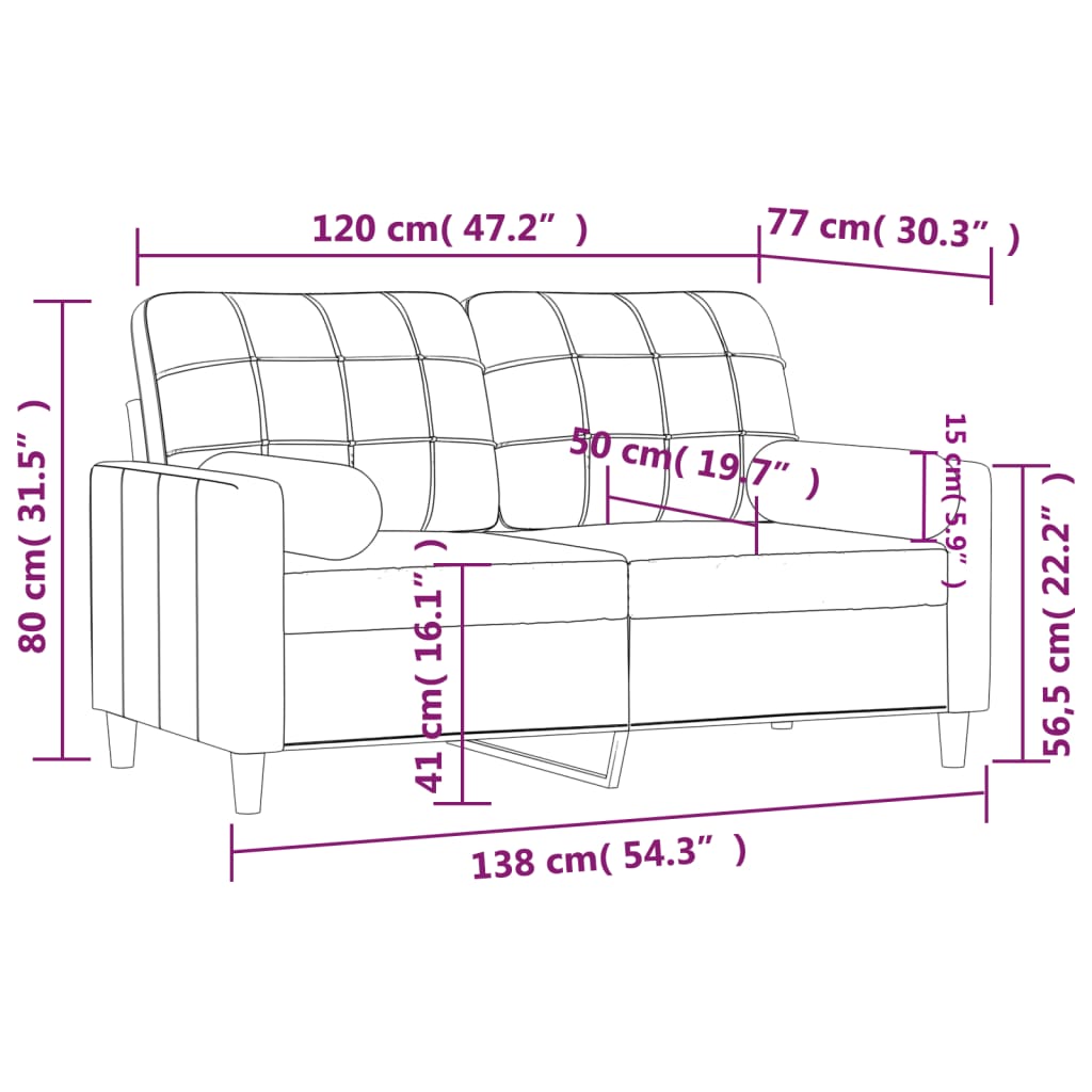 Canapea cu 2 locuri cu pernuțe, negru, 120 cm, textil GartenMobel Dekor