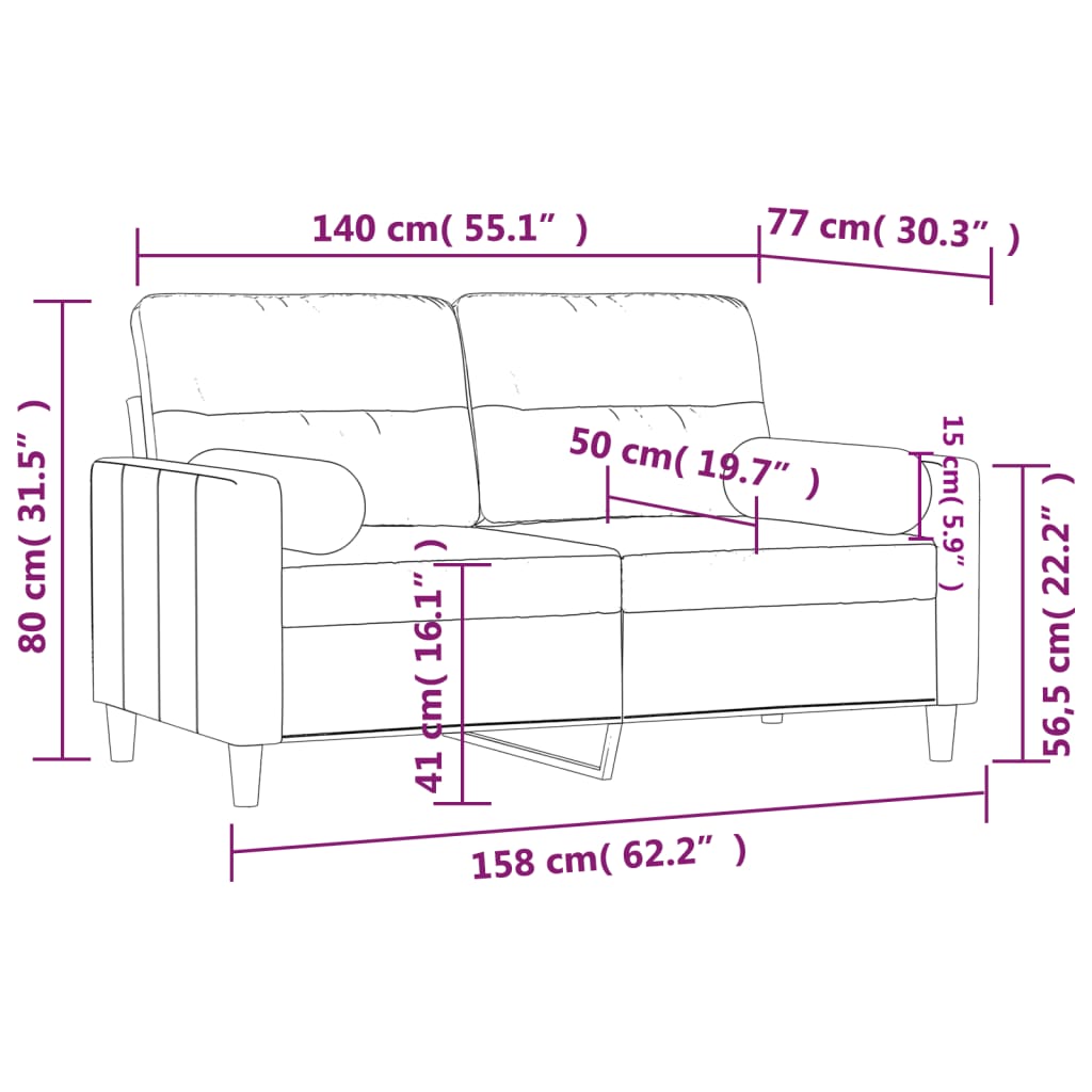 Canapea cu 2 locuri cu pernuțe, roșu vin, 140 cm, textil GartenMobel Dekor