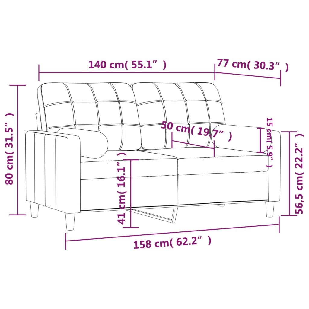 Canapea cu 2 locuri cu pernuțe, roșu vin, 140 cm, textil GartenMobel Dekor