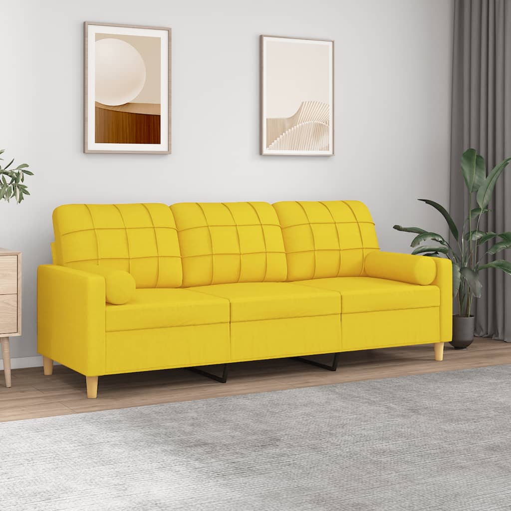 Canapea cu 3 locuri cu pernuțe, galben deschis, 180 cm, textil GartenMobel Dekor
