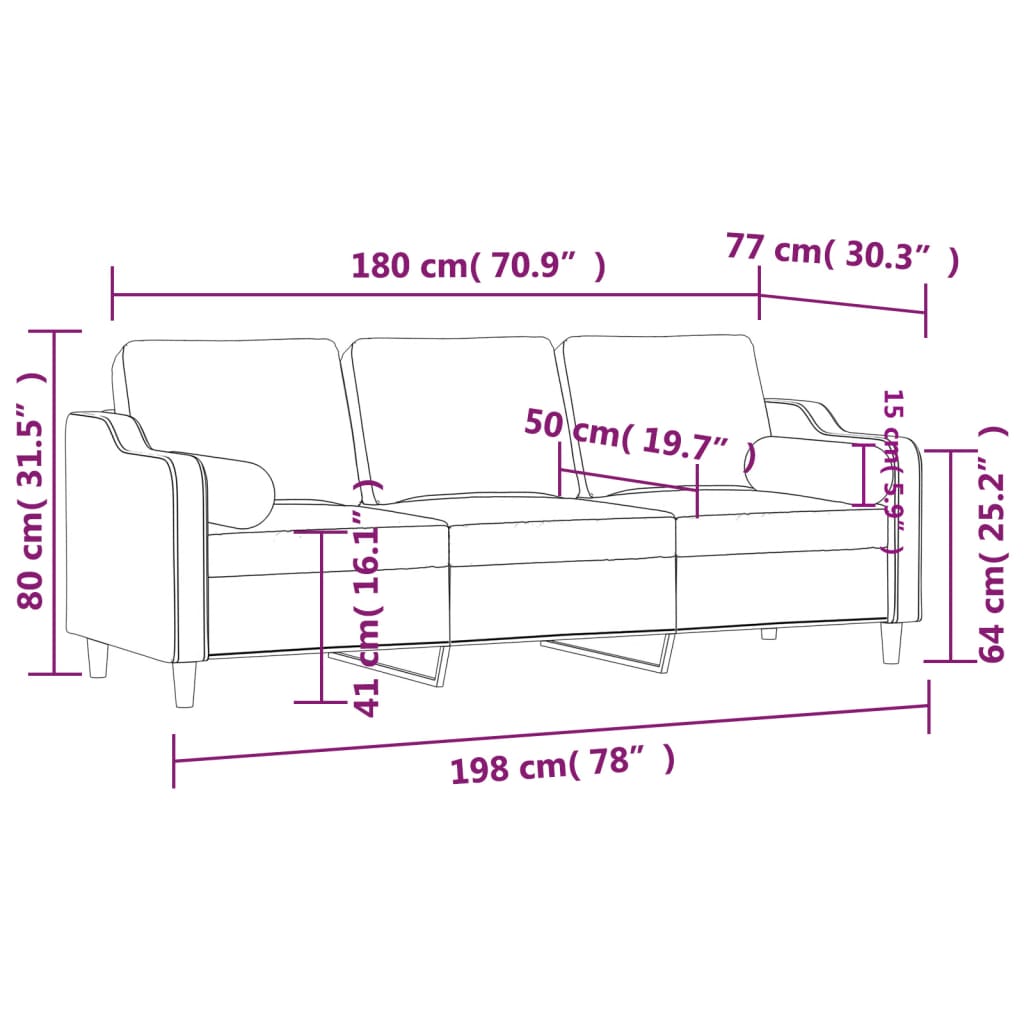 Canapea cu 3 locuri cu pernuțe, galben deschis, 180 cm, textil GartenMobel Dekor