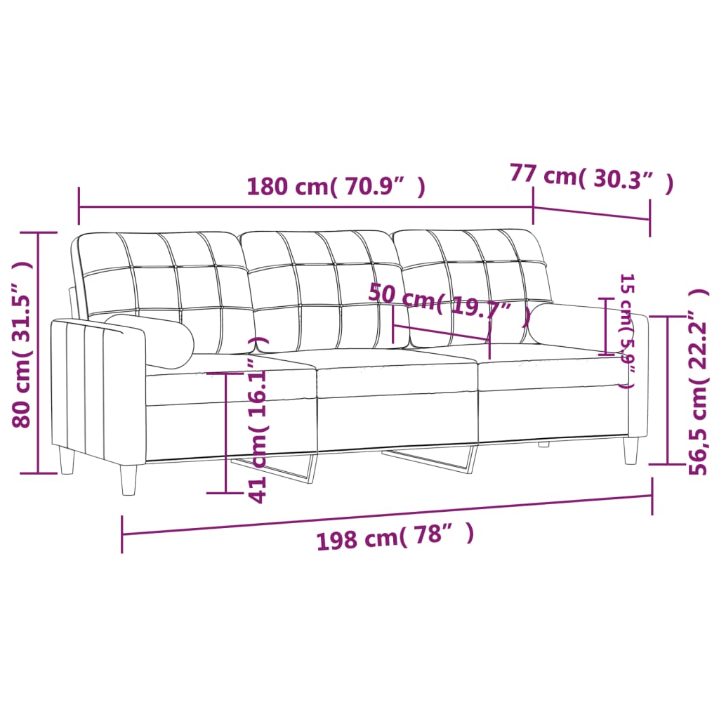 Canapea cu 3 locuri cu pernuțe, galben deschis, 180 cm, textil GartenMobel Dekor