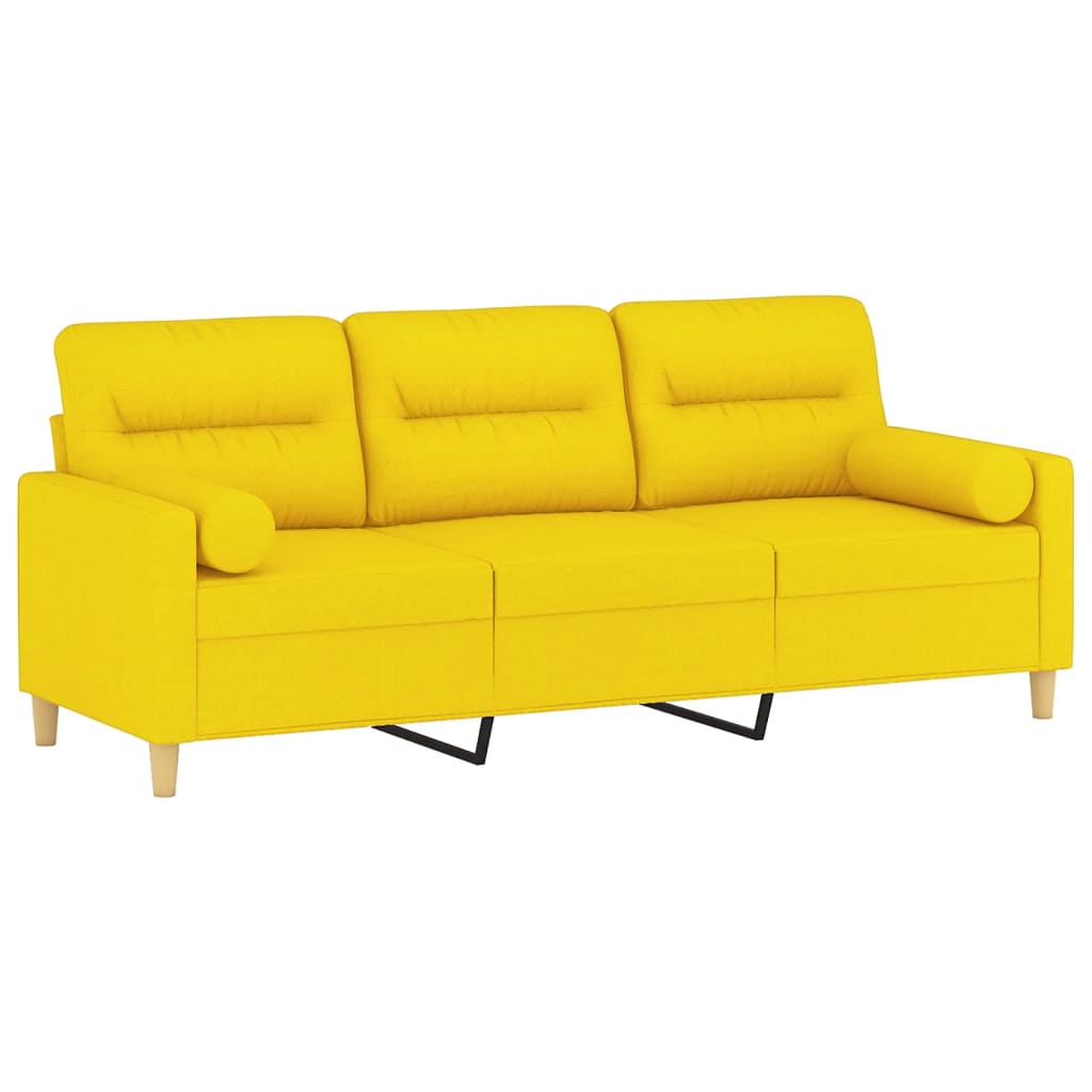 Canapea cu 3 locuri cu pernuțe, galben deschis, 180 cm, textil GartenMobel Dekor