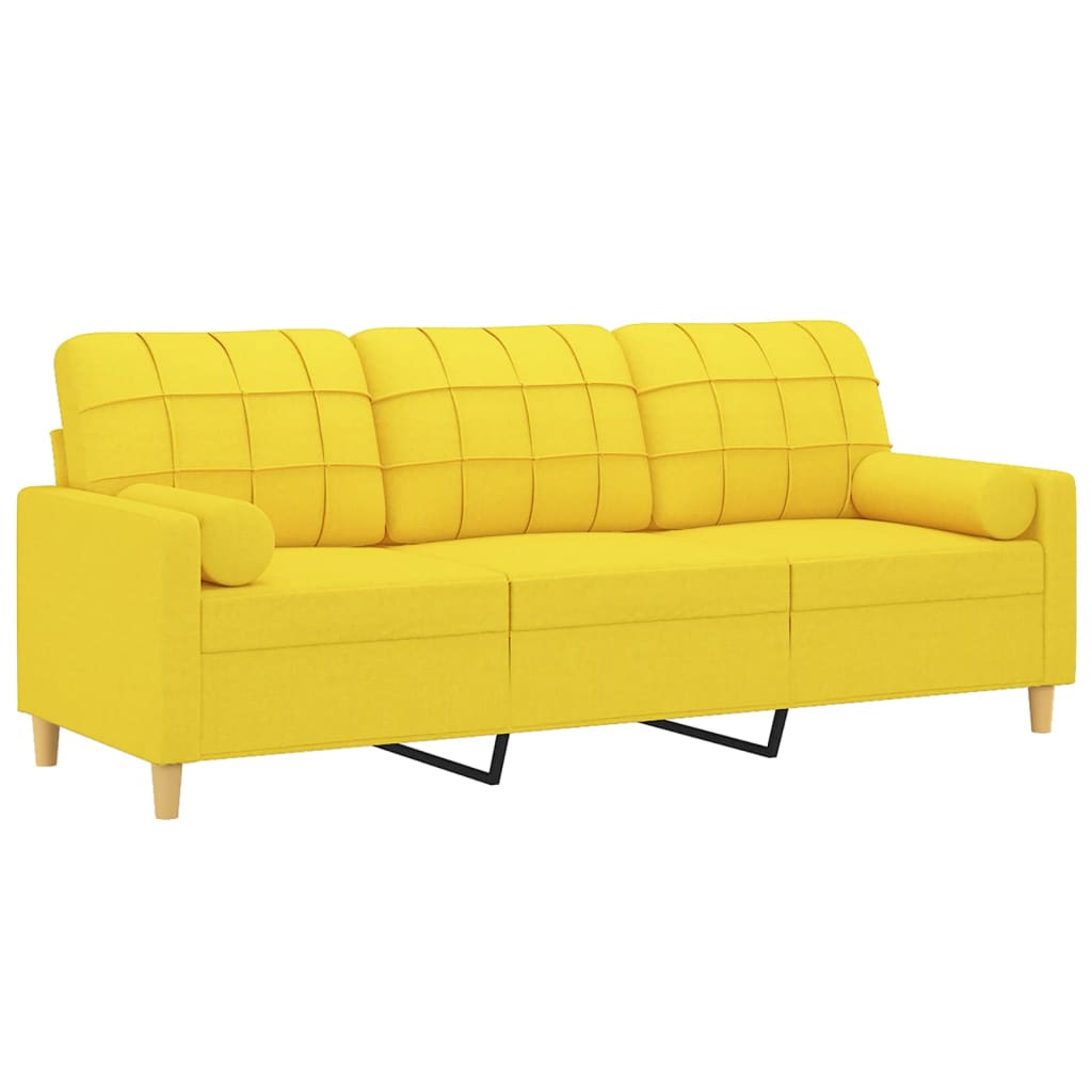 Canapea cu 3 locuri cu pernuțe, galben deschis, 180 cm, textil GartenMobel Dekor