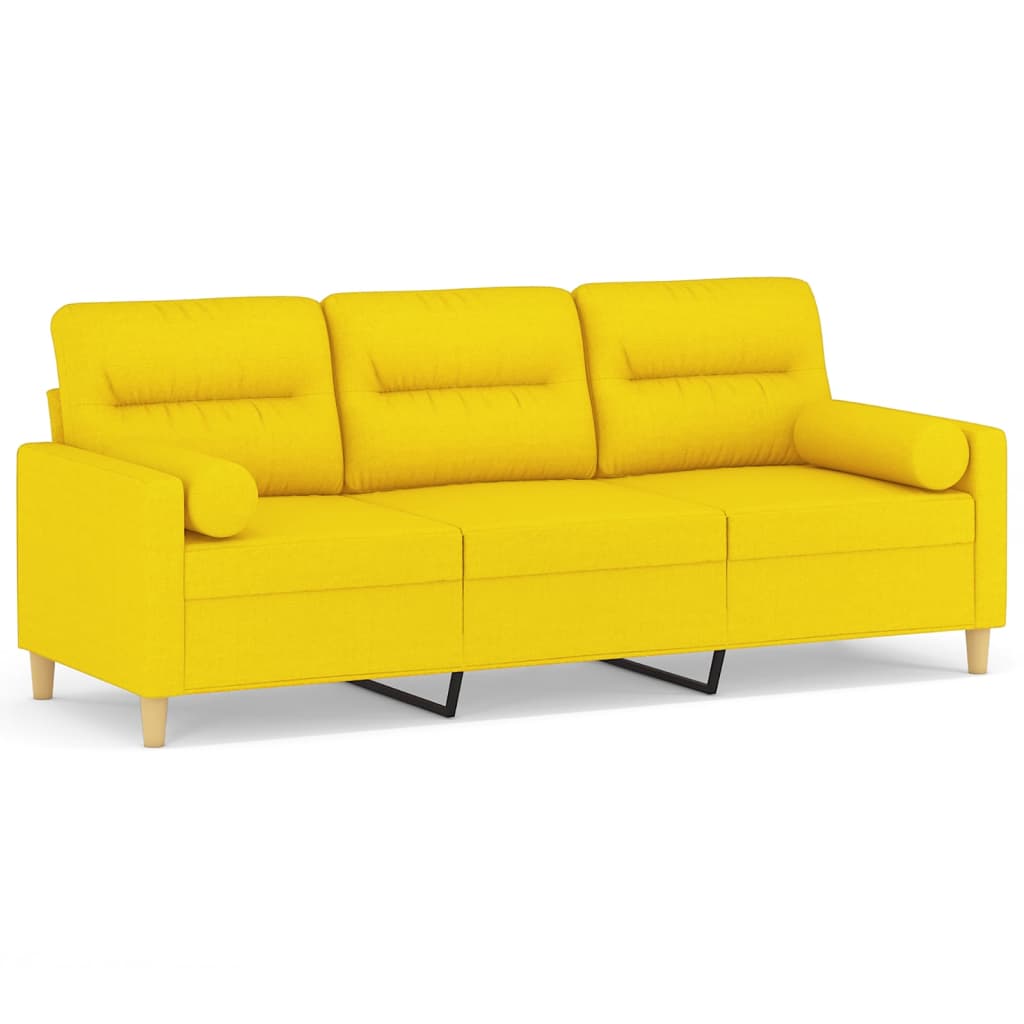 Canapea cu 3 locuri cu pernuțe, galben deschis, 180 cm, textil GartenMobel Dekor