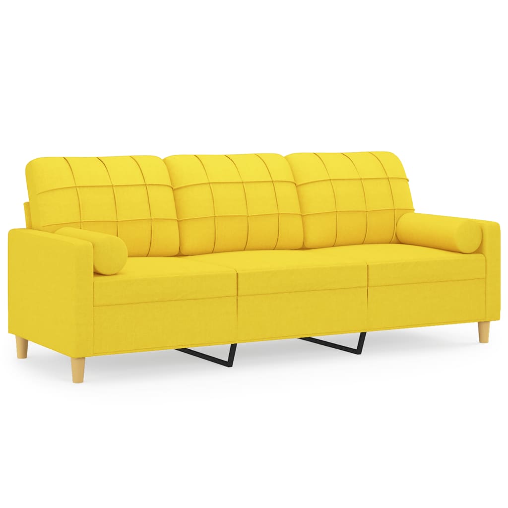 Canapea cu 3 locuri cu pernuțe, galben deschis, 180 cm, textil GartenMobel Dekor