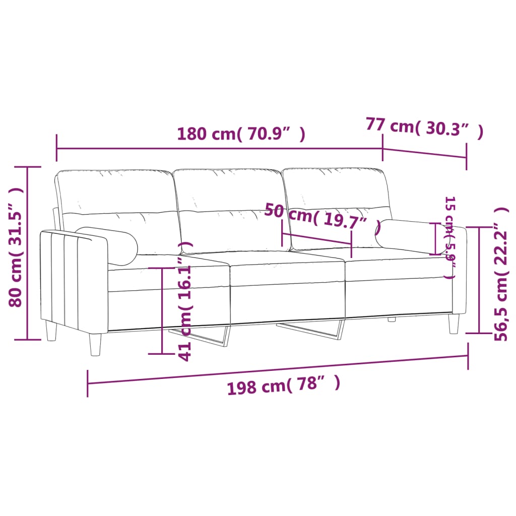Canapea cu 3 locuri cu pernuțe, galben deschis, 180 cm, textil GartenMobel Dekor