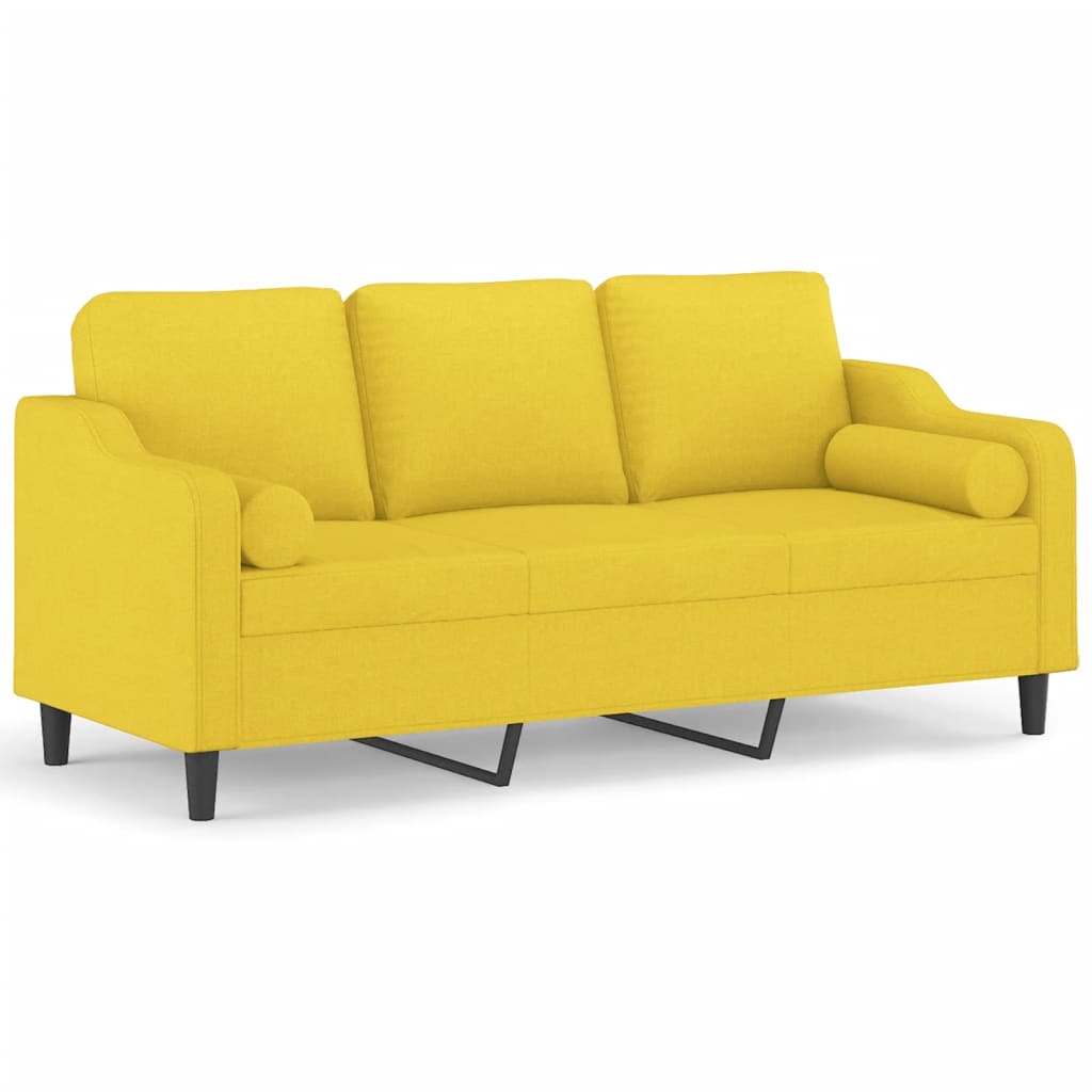 Canapea cu 3 locuri cu pernuțe, galben deschis, 180 cm, textil GartenMobel Dekor