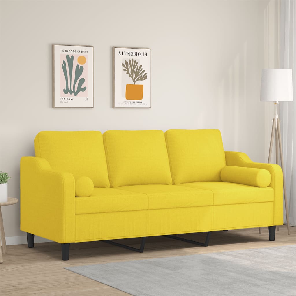 Canapea cu 3 locuri cu pernuțe, galben deschis, 180 cm, textil GartenMobel Dekor