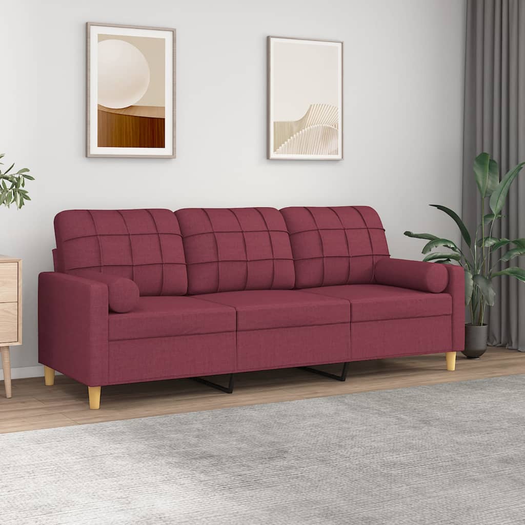 Canapea cu 3 locuri cu pernuțe, roșu vin, 180 cm, textil GartenMobel Dekor
