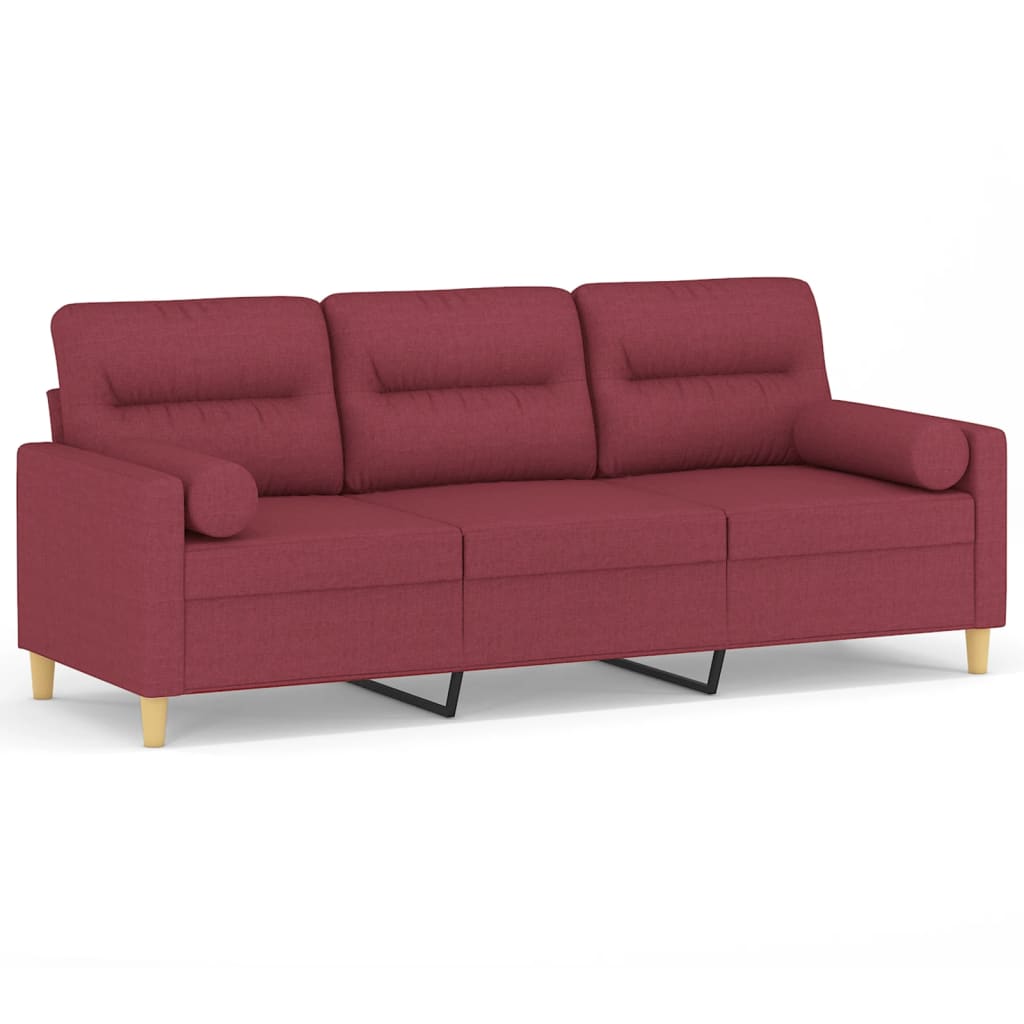 Canapea cu 3 locuri cu pernuțe, roșu vin, 180 cm, textil GartenMobel Dekor