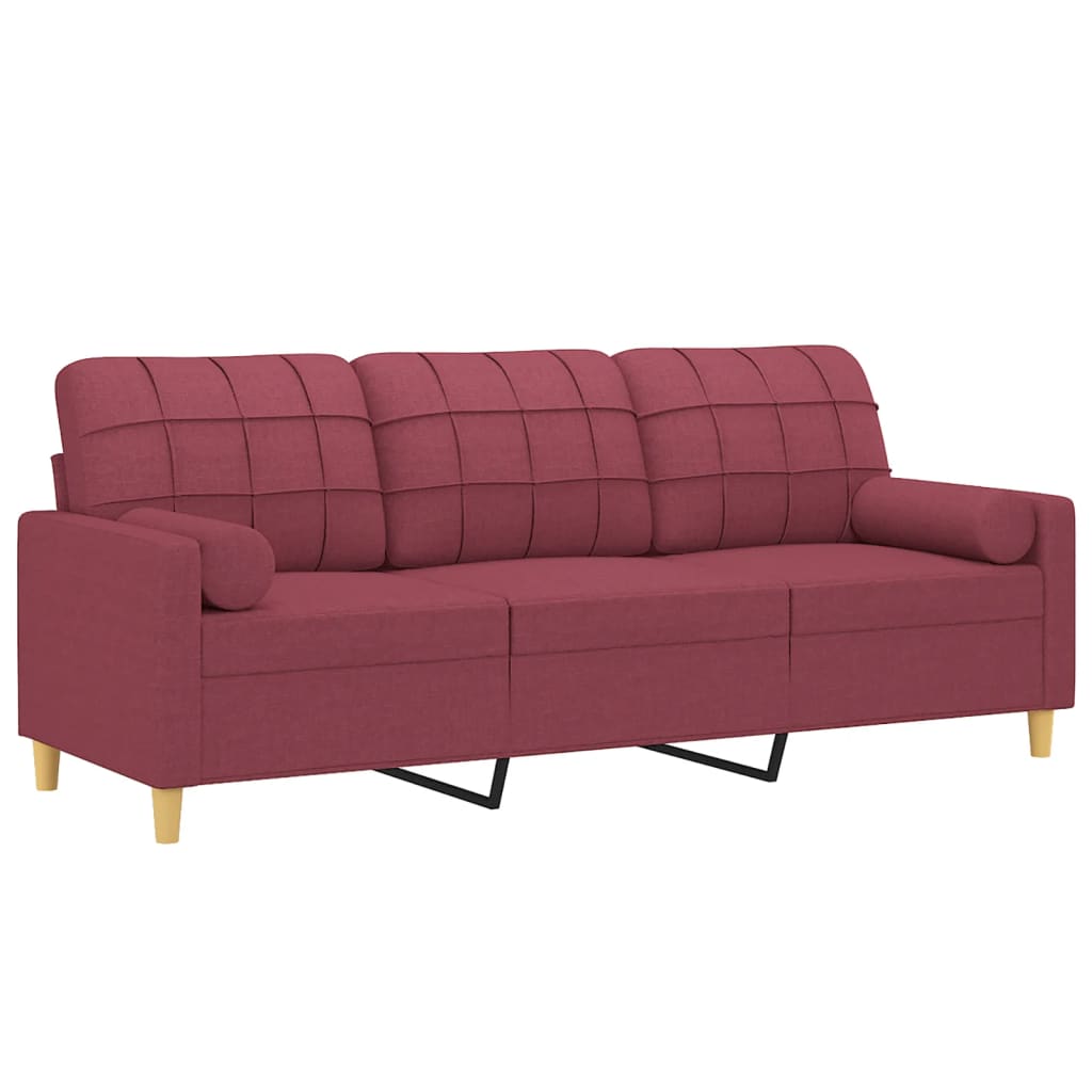 Canapea cu 3 locuri cu pernuțe, roșu vin, 180 cm, textil GartenMobel Dekor