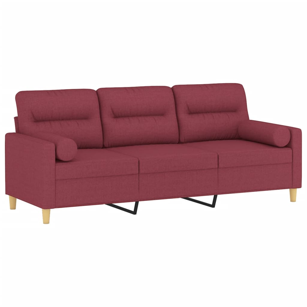 Canapea cu 3 locuri cu pernuțe, roșu vin, 180 cm, textil GartenMobel Dekor